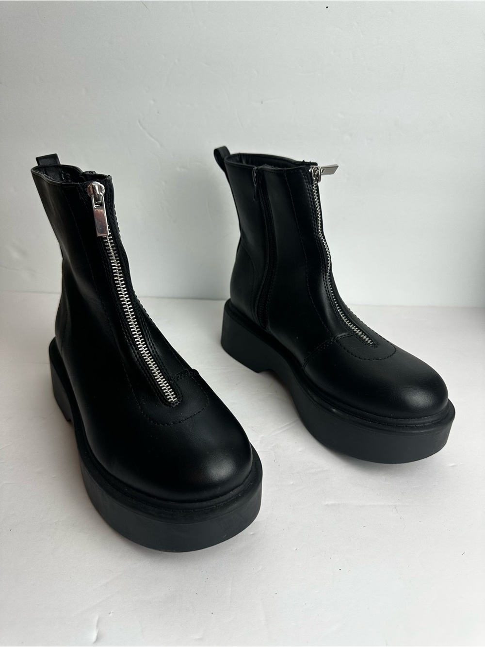 Portland Leather Row Black Platform Ankle Boots - Women's